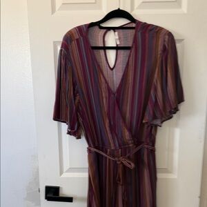 Maurices Plum Multi-Striped Wrap Midi Dress